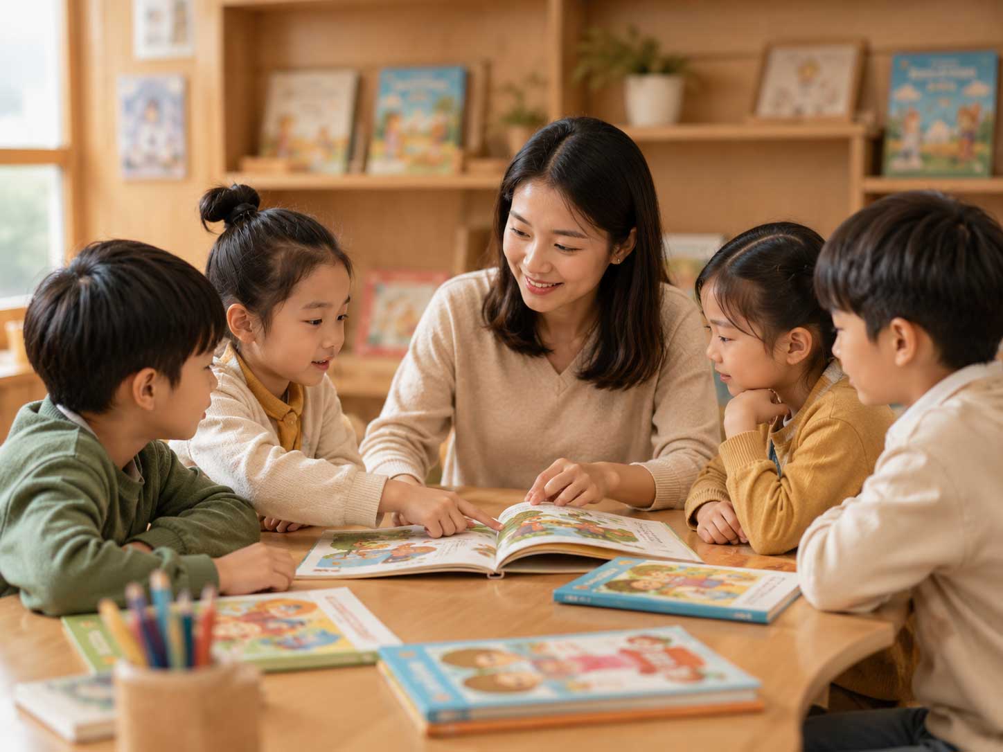 海外孩子抱着中文分级读物开心阅读