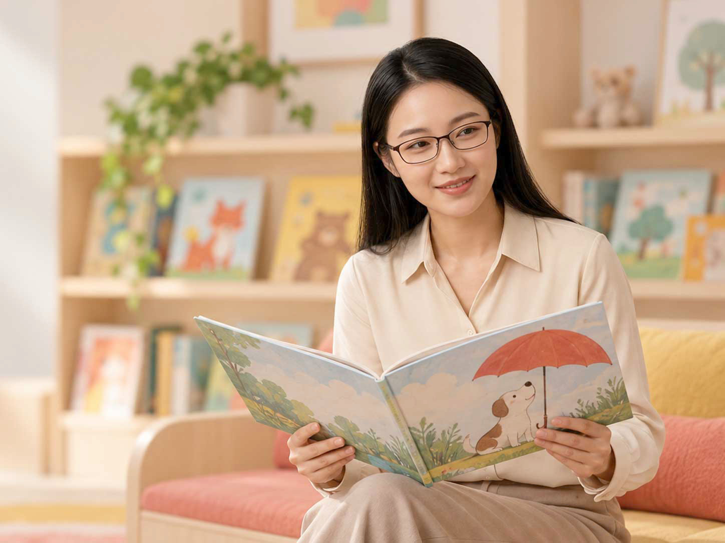 领读人翻开绘本，准备带孩子进入故事